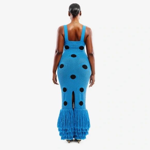 Hanifa Blue and Black Polka Dot Maxi Dress - Picture 2 of 2